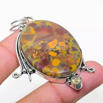 Подвеска из натурального бамбука, яшмы и цитрина, серебро 925 пробы, 2,56 дюйма, H9H75