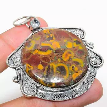 Подвеска из натурального бамбука, яшмы и белого топаза, серебро 925 пробы, 2,44 дюйма e4k73