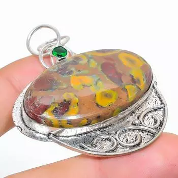 Подвеска из натурального бамбукового яшмы из стерлингового серебра 925 пробы 2,25 дюйма s1w30