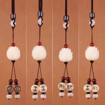 Подвеска из натурального белого нефрита в виде лотоса Бодхи, зеркало заднего вида автомобиля, украшение ручной работы, благоприятный талисман безопасности, подвеска для салона автомобиля