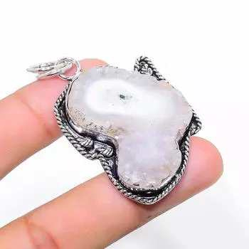 Подвеска из натурального белого солнечного кварца из стерлингового серебра 925 пробы 2,29 дюйма e6Z56