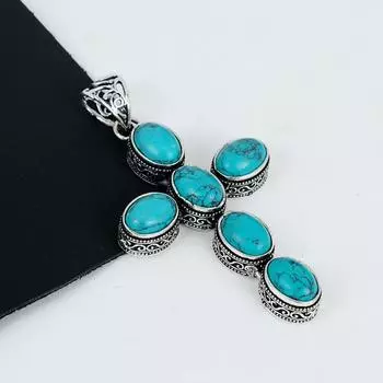 Подвеска из натурального бирюзового камня, серебро 925 пробы - дизайн креста ручной работы, повседневные украшения, уникальные подарки с подвеской из бирюзы 2.95 зелёный