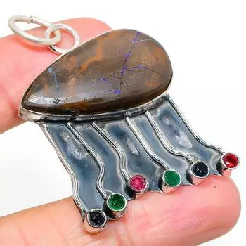 Подвеска из натурального болдер опала и диопсида из стерлингового серебра 925 пробы 2,09 дюйма z9k06