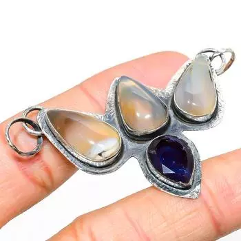 Подвеска из натурального ботсванского агата, аметиста, стерлингового серебра 925 пробы, 1,77 дюйма, R4u07