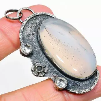 Подвеска из натурального ботсванского агата и топаза из стерлингового серебра 925 пробы 2,56 дюйма g7p11