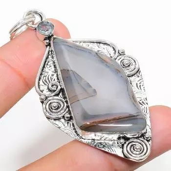 Подвеска из натурального ботсванского агата и белого топаза из стерлингового серебра 925 пробы 2,88 дюйма B5P04