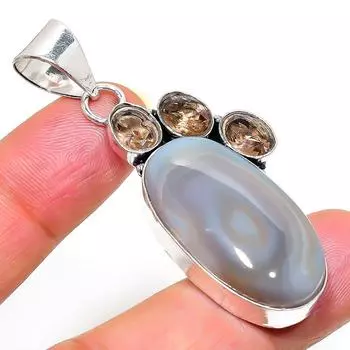 Подвеска из натурального ботсванского агата и топаза из стерлингового серебра 925 пробы 2,21 дюйма k1g55