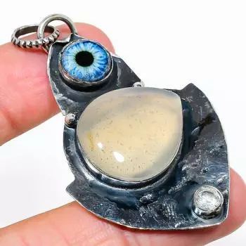 Подвеска из натурального ботсванского агата и топаза из стерлингового серебра 925 пробы 2,48 дюйма n3A36