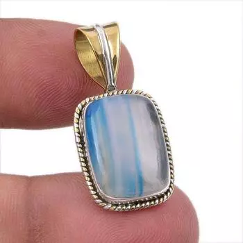 Подвеска из натурального ботсванского агата из стерлингового серебра 925 пробы в двухцветном исполнении 1,25 дюйма T2d24