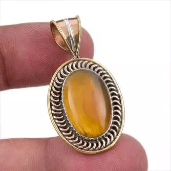 Подвеска из натурального ботсванского агата из стерлингового серебра 925 пробы в двухцветном исполнении 1,50 дюйма N5D26