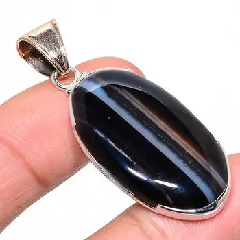 Подвеска из натурального ботсванского агата из стерлингового серебра 925 пробы в двух тонах 2,05 дюйма u3w08