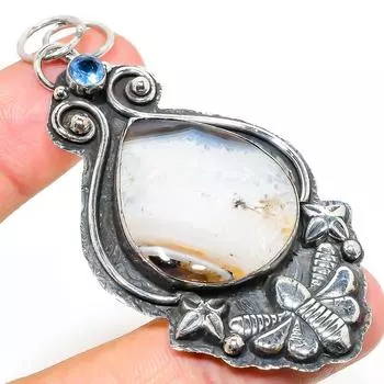 Подвеска из натурального ботсванского агата, топаза, стерлингового серебра 925 пробы, 2,88 дюйма, U5J47