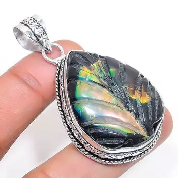 Подвеска из натурального черного эфиопского опала из стерлингового серебра 925 пробы 2,17 дюйма S7z78