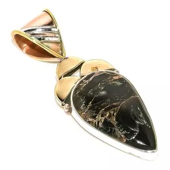 Подвеска из натурального черного бирюзового двухцветного стерлингового серебра 925 пробы 1,75 дюйма t0v56