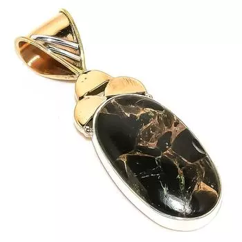 Подвеска из натурального черного бирюзового двухцветного стерлингового серебра 925 пробы 1,75 дюйма i4w75