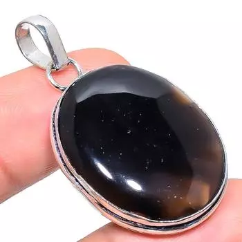 Подвеска из натурального черного ботсванского агата из стерлингового серебра 925 пробы 1,73 дюйма u7u64
