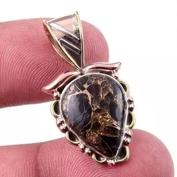 Подвеска из натурального черного медного бирюзового серебра 925 пробы в двухцветном исполнении 1,25 дюйма r0V29