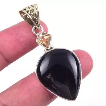 Подвеска из натурального черного оникса, цитрина, стерлингового серебра 925 пробы, 2 дюйма, Z2n30