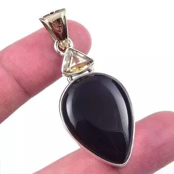 Подвеска из натурального черного оникса и цитрина из стерлингового серебра 925 пробы, 2 дюйма, w1m18