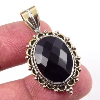 Подвеска из натурального черного оникса из стерлингового серебра 925 пробы в двух тонах 1,50 дюйма D7C00