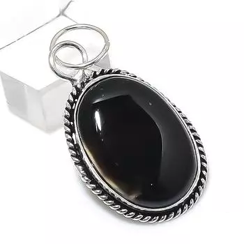 Подвеска из натурального черного оникса из стерлингового серебра 925 пробы 1,81 дюйма W6k08