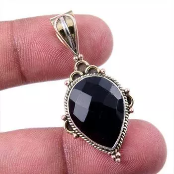 Подвеска из натурального черного оникса из стерлингового серебра 925 пробы в двух тонах 1,50 дюйма i7W86