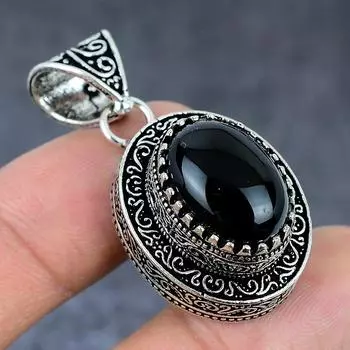 Подвеска из натурального черного оникса из стерлингового серебра 925 пробы 1,77 дюйма C7C69