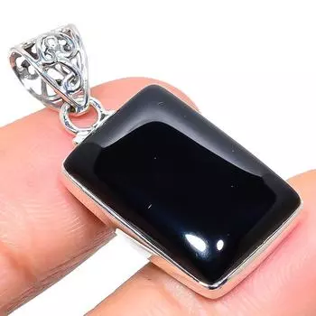 Подвеска из натурального черного оникса из стерлингового серебра 925 пробы 1,50 дюйма W4N72