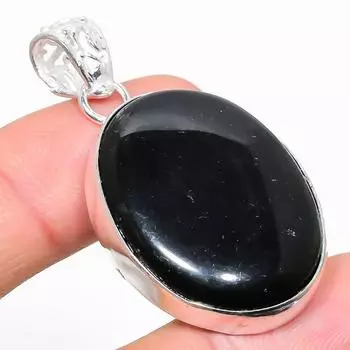 Подвеска из натурального черного оникса ручной работы из стерлингового серебра 925 пробы 1,89 дюйма O5r96