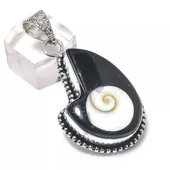 Подвеска из натурального черного оникса с ракушкой Шивы и медным камнем 2,05 дюйма y7w80