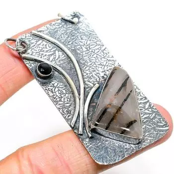 Подвеска из натурального черного рутила, черного шпинеля, стерлингового серебра 925 пробы, 2,76 дюйма, r8F91