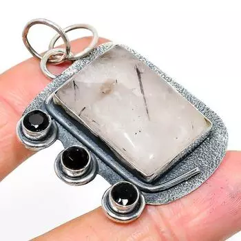 Подвеска из натурального черного рутила, черного шпинеля, стерлингового серебра 925 пробы, 2,13 дюйма, v7l07