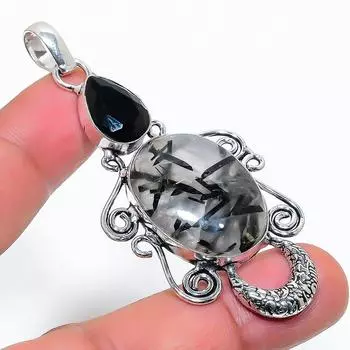 Подвеска из натурального черного рутила и шпинели из стерлингового серебра 925 пробы 2,84 дюйма O2T34