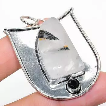 Подвеска из натурального черного рутила и шпинели из стерлингового серебра 925 пробы 2,13 дюйма Y1a52