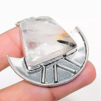 Подвеска из натурального черного рутила ручной работы из стерлингового серебра 925 пробы 2,01 дюйма V9D59