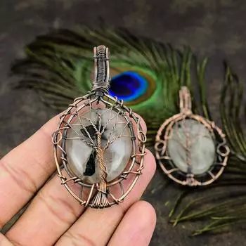 Подвеска из натурального черного рутилового драгоценного камня ручной работы из медной проволоки 2,99 дюйма K5p70