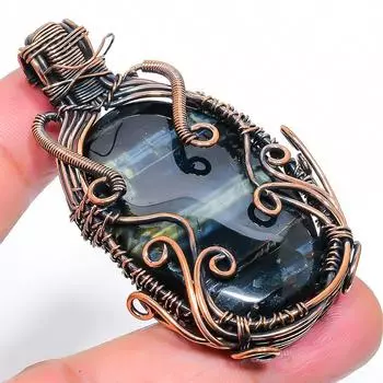 Подвеска из натурального черного тигрового глаза ручной работы из медной проволоки 2,40 дюйма J4f90