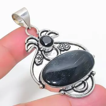 Подвеска из натурального черного тигрового глаза и шпинели из стерлингового серебра 925 пробы 2,56 дюйма B4w45