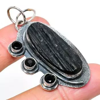 Подвеска из натурального черного турмалина, драгоценного камня шпинели из стерлингового серебра 925 пробы 2,29 дюйма j1E65