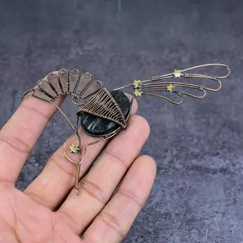 Подвеска из натурального черного турмалина с медной проволокой 2,76 дюйма k1W47