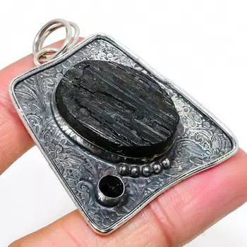 Подвеска из натурального черного турмалина, шпинели, стерлингового серебра 925 пробы, 2,17 дюйма, M5N60