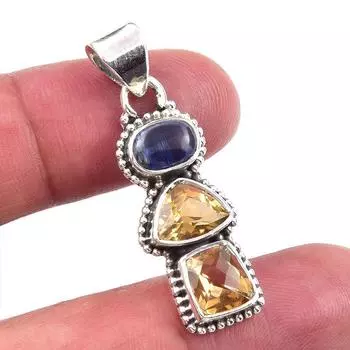 Подвеска из натурального цитрина, кианита, стерлингового серебра 925 пробы, 1,50 дюйма, F5k88