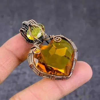 Подвеска из натурального цитрина ручной работы из медной проволоки 2,05 дюйма q7F09