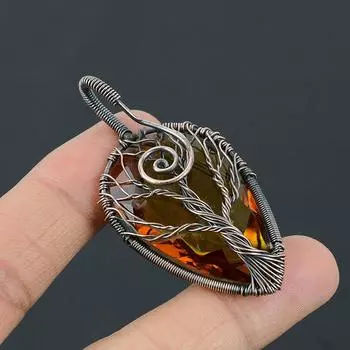 Подвеска из натурального цитрина с медной проволокой в виде дерева жизни 2,40 дюйма h4S95