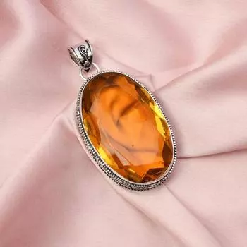 Подвеска из натурального цитрина с серебряной цепочкой, подвеска из стерлингового серебра 925 пробы