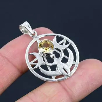 Подвеска из натурального цитрина, серебро 925 пробы, тройная богиня луны, кельтская пентаграмма, пентакль, подвеска ручной работы, подарок на День святого Валентина жёлтый