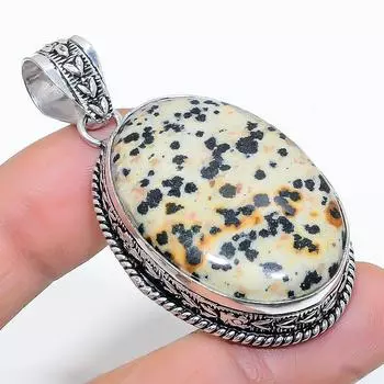 Подвеска из натурального далматинского яшма ручной работы из стерлингового серебра 925 пробы 2,17 дюйма d1M03
