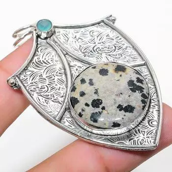 Подвеска из натурального далматинского яшмы и халцедона из стерлингового серебра 925 пробы 2,76 дюйма T2i84