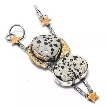 Подвеска из натурального далматинского яшмы из стерлингового серебра 925 пробы в двух тонах 3,39 дюйма y1m52