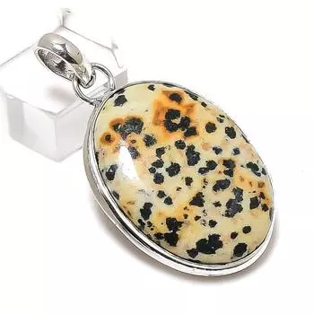 Подвеска из натурального далматинского яшмы ручной работы из стерлингового серебра 925 пробы 1,81 дюйма C1D64